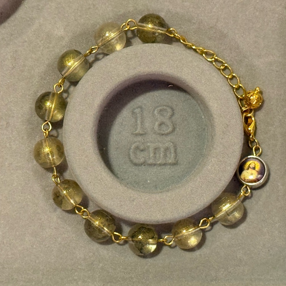 Rosary Bracelet Adjustable Glass Gold Beaded Bracelet with Elegant Clasp